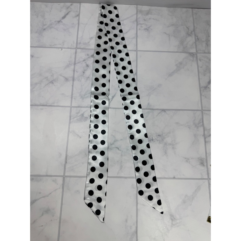 Black and White Polka Dot Skinny Scarf Satin Feel Hair Ribbon Neck Tie New